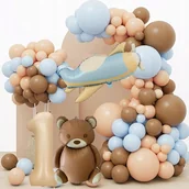 Baby shower i roczek - BALONY NA ROCZEK 1 URODZINY GIRLANDA BALONOWA MIŚ SAMOLOT 131 ELEMENTÓW - miniaturka - grafika 1