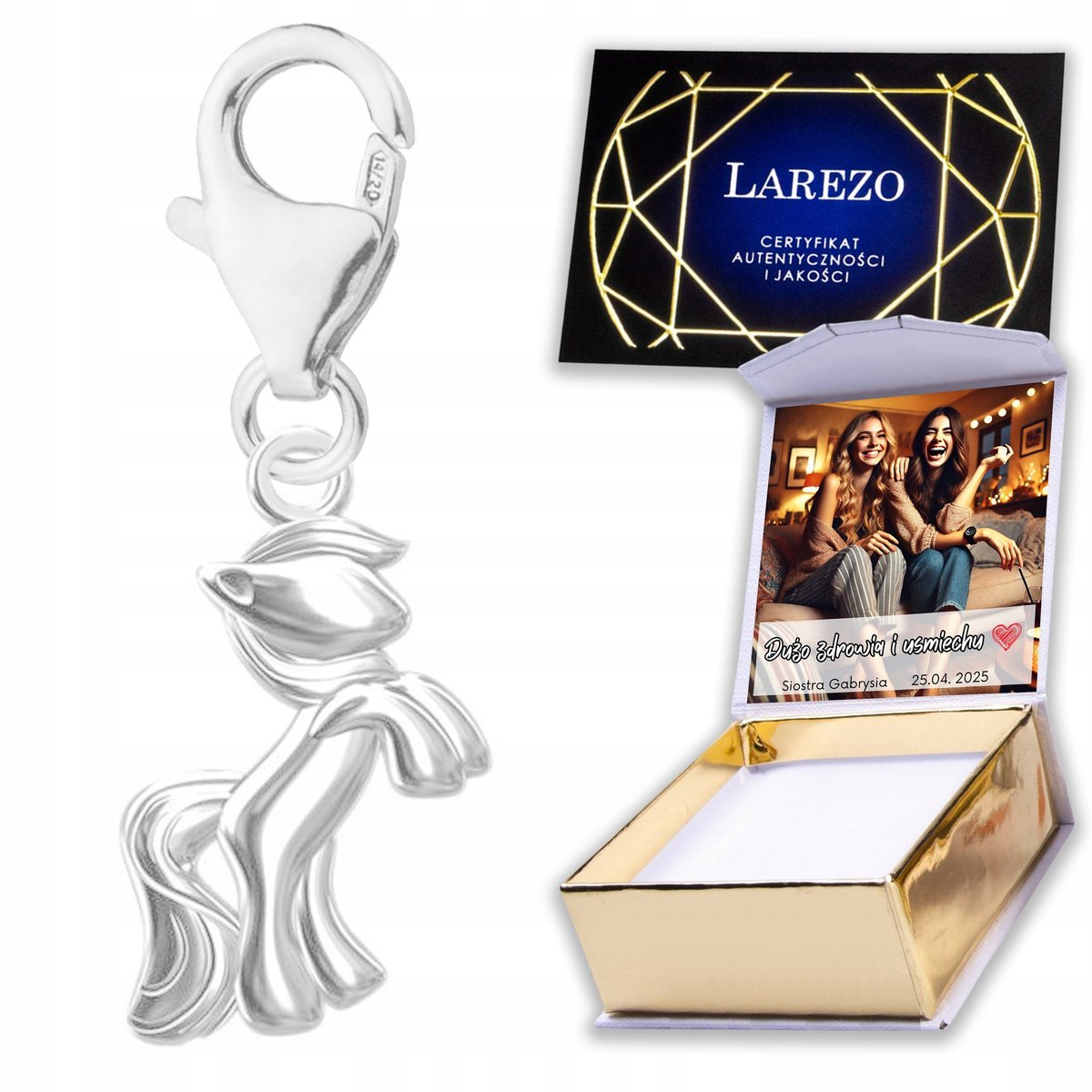 Zawieszka Srebrna 925 z Konikiem Kucykiem Horse Pony Koń Konik Kucyk NADRUK