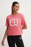 Koszulki sportowe damskie - Guess t-shirt bawełniany SARA damski kolor różowy V4YI01 K8FQ4 - miniaturka - grafika 1