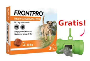 Frontpro tabletki na pchły i kleszcze M 28,3mg 4-10kg x 3tabl + Frontline Dozownik na woreczki GRATIS! - Artykuły przeciw pasożytom - miniaturka - grafika 1