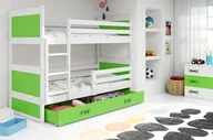 Łóżka dla dzieci i młodzieży - Łóżko piętrowe dla dzieci ze schowkiem i materacami 80 x 190 FERGUS – białe/zielone - miniaturka - grafika 1