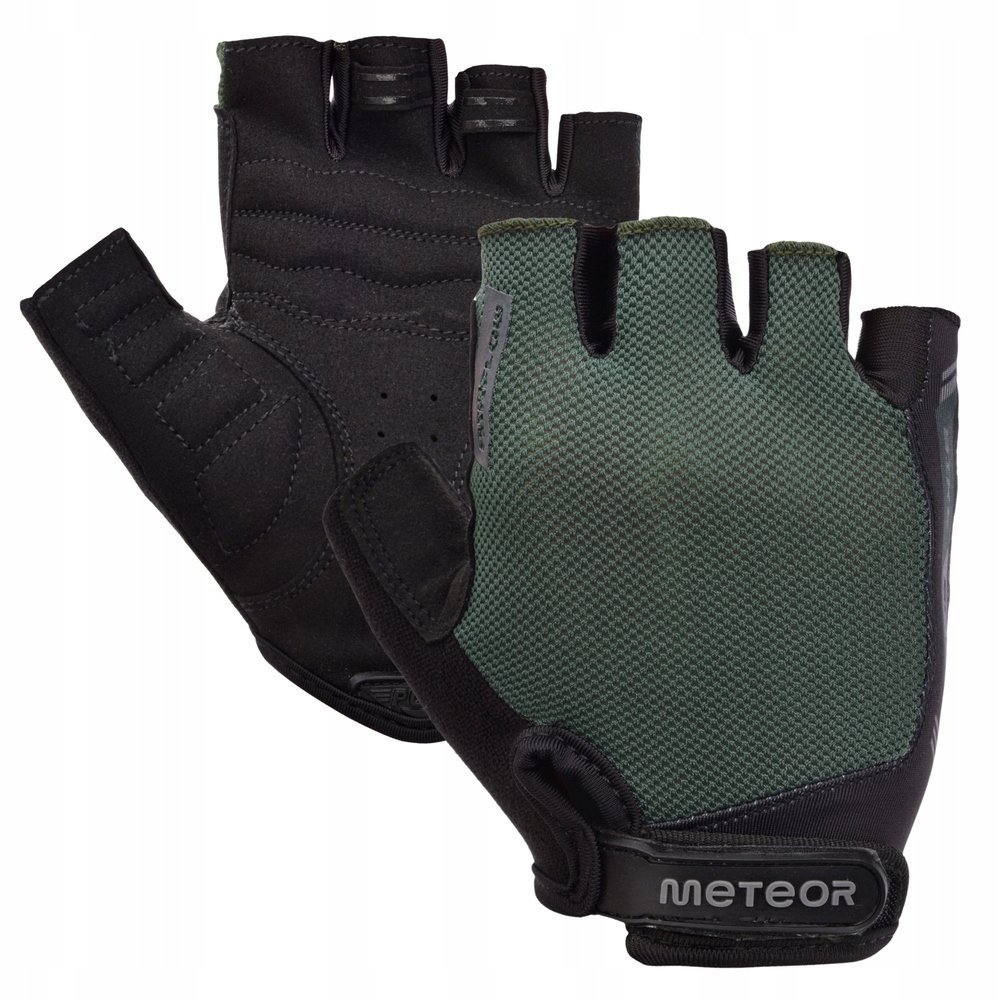 Rękawiczki Rowerowe Kolarskie Krótkie Na Rzep Bez Palców Zielone METEOR