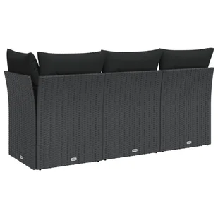 Sofa ogrodowa z poduszkami, 3-osobowa, czarna, polirattan Lumarko! - Sofy ogrodowe - miniaturka - grafika 5
