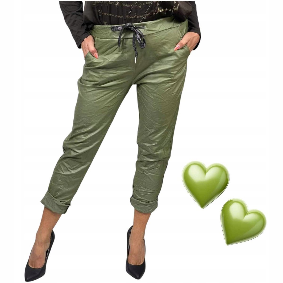Spodnie gnieciuch lycra skóra skórki ZIELONE 46 48 3XL 4XL MATOWE KHAKI