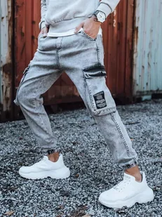 Spodnie męskie jeansowe typu bojówki jasnoszare Dstreet UX3309-33 - Spodnie męskie - miniaturka - grafika 1