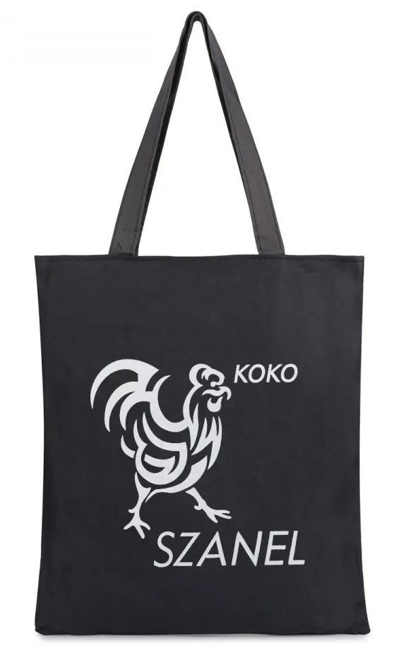 Torba na zakupy KOKO SZANEL z nadrukiem materiałowa na zamek TA-101 czarny