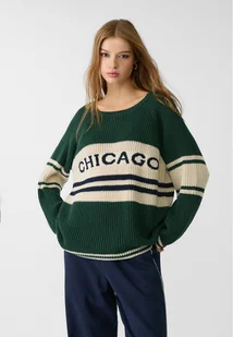 Stradivarius Dzianinowy sweter oversize w paski Butelkowo-zielony S - Swetry damskie - miniaturka - grafika 1