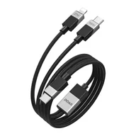 Kable USB - BWOO kabel Pleciony 2w1 USB-C - USB-C i Lightning 1m 100W/27W czarny - miniaturka - grafika 1