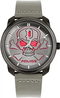 Paski - Police Męski analogowy zegarek kwarcowy ze skórzanym paskiem PL15714JS61, szaro-czerwony, Rozmiar uniwersalny, Pasek - grafika 1