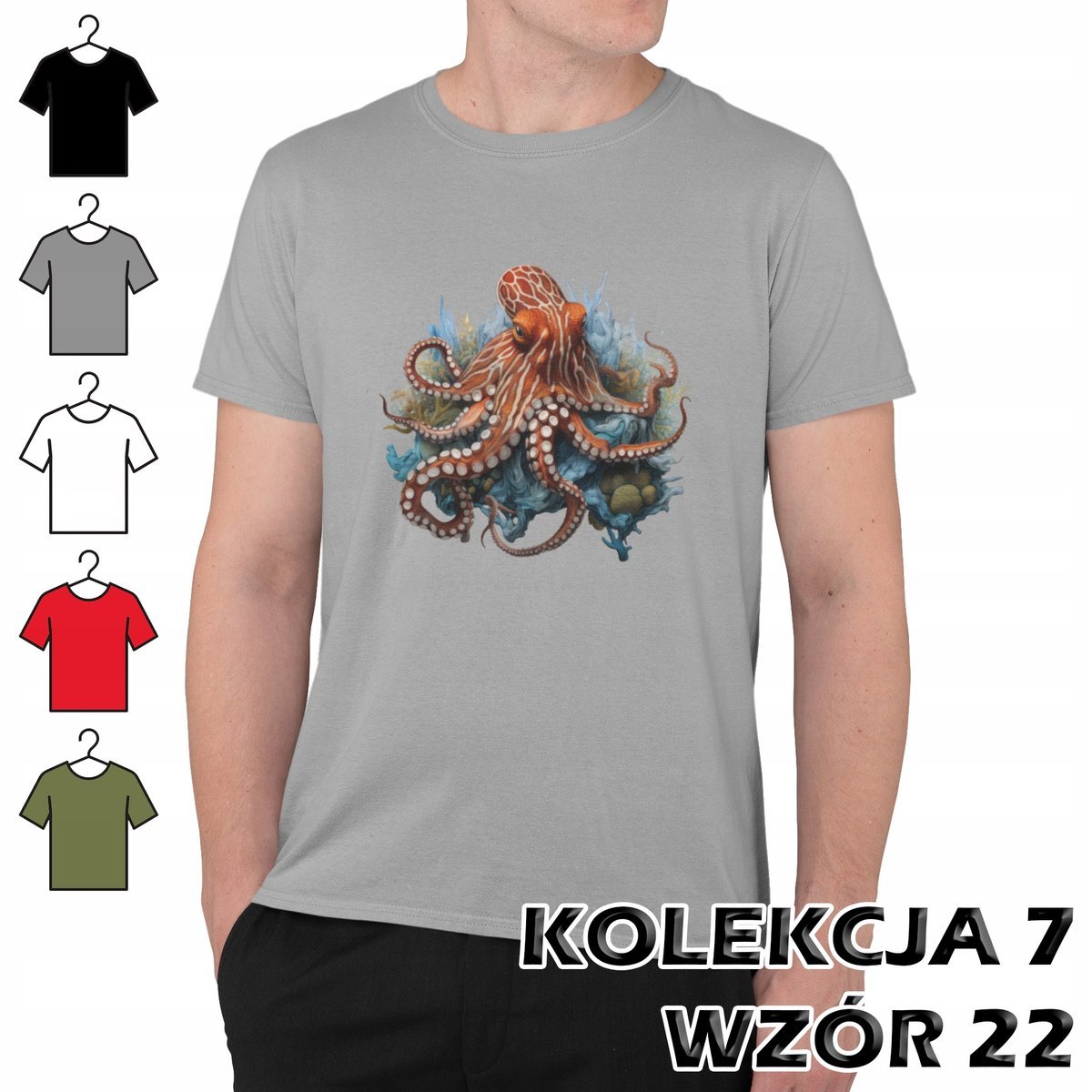 T-SHIRT KOSZULKA MĘSKA MORSKIE ZWIERZĘTA ROZDYMKA OŚMIORNICA RAFA XL