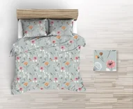 Pościel - Pościel z kory 220x200 szare różowe pomarańczowe maki na szarym tle - miniaturka - grafika 1