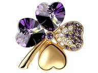 Broszki - Broszka koniczynka z fioletowych serc śliwkowe cyrkonie przywieszka koniczyna - miniaturka - grafika 1