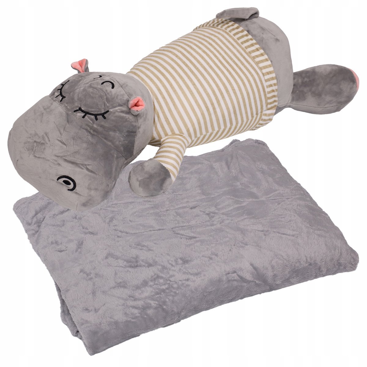 Hipopotam 63cm maskotka kocyk poduszka koc pluszowy komplet 3w1 na Mikołaja