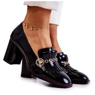 Czółenka - S.Barski Lakierowane Modne Czółenka Czarne Jenice - miniaturka - grafika 1