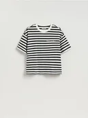 Koszulki i topy damskie - Reserved - T-shirt w paski z nadrukiem - wielobarwny - miniaturka - grafika 1