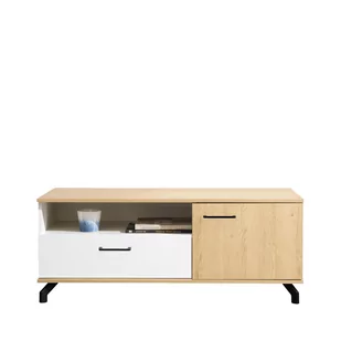 Szafka RTV MD8 Madison Biały Meblar Biały Lux, Dąb Biszkoptowy - Szafki RTV - miniaturka - grafika 1