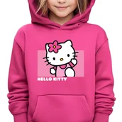 Bluzy dla dziewczynek - Bluza Dziecięca Malinowa Z Kapturem Dla Fanki Hello Kitty Wzory - 128 - miniaturka - grafika 1