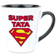Kubki - Kubek Latte Czarno Biały SUPER TATA 350ml Na Prezent Śmieszny Zabawne Wzory - miniaturka - grafika 1