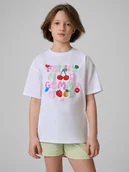 Koszulki dla dziewczynek - 4F T-shirt loose z nadrukiem dziewczęcy - biały 158/164 (12-14 lat) - miniaturka - grafika 1