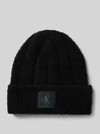 Czapki damskie - Czapka beanie z efektem bouclé i naszywką z logo - miniaturka - grafika 1