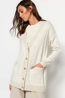 Swetry damskie - Trendyol FeMan Oversize Basic kardigan z dzianiny z dekoltem w serek, rock, S, Skała, S - miniaturka - grafika 1