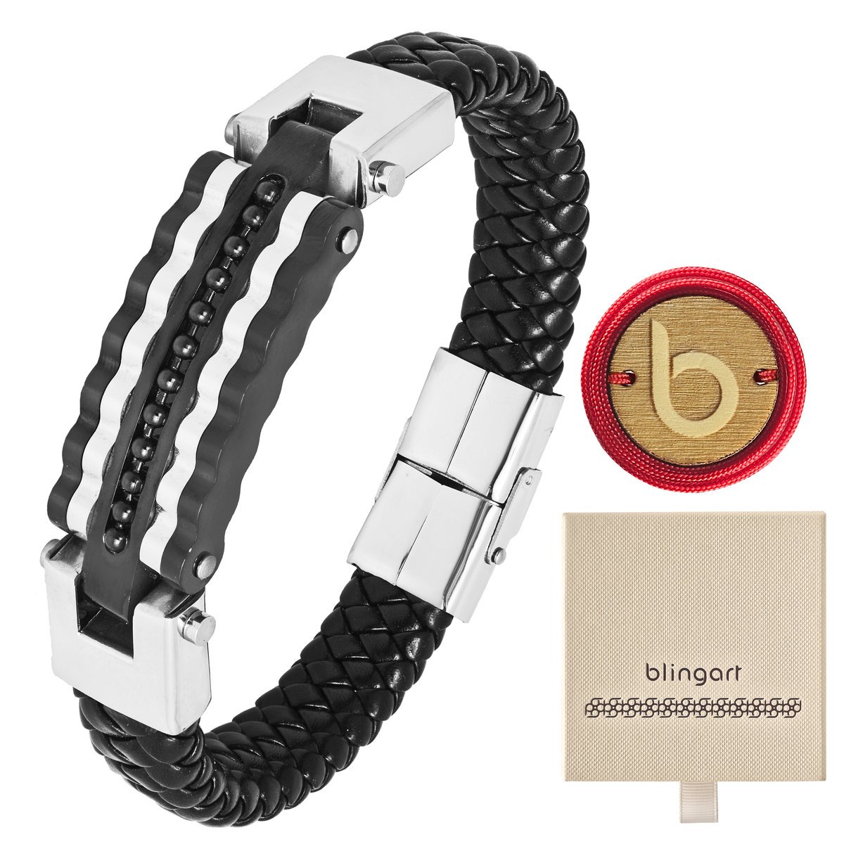 Bransoletka męska skórzana czarna plecionka