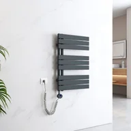 Ręczniki - EMKE Suszarka do ręczników Elektryczny asymetryczny grzejnik łazienkowy z termostatem czasowym Podgrzewacz ręczników 762 x 500 mm Antracytowy grzejnik łazienkowy z prętem grzewczym 400 W - miniaturka - grafika 1