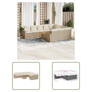 The Living Store 11-cz. zestaw mebli ogrodowych z poduszkami - beżowy - polirattan - Sofa Ogrodowa - Sofy ogrodowe - miniaturka - grafika 1