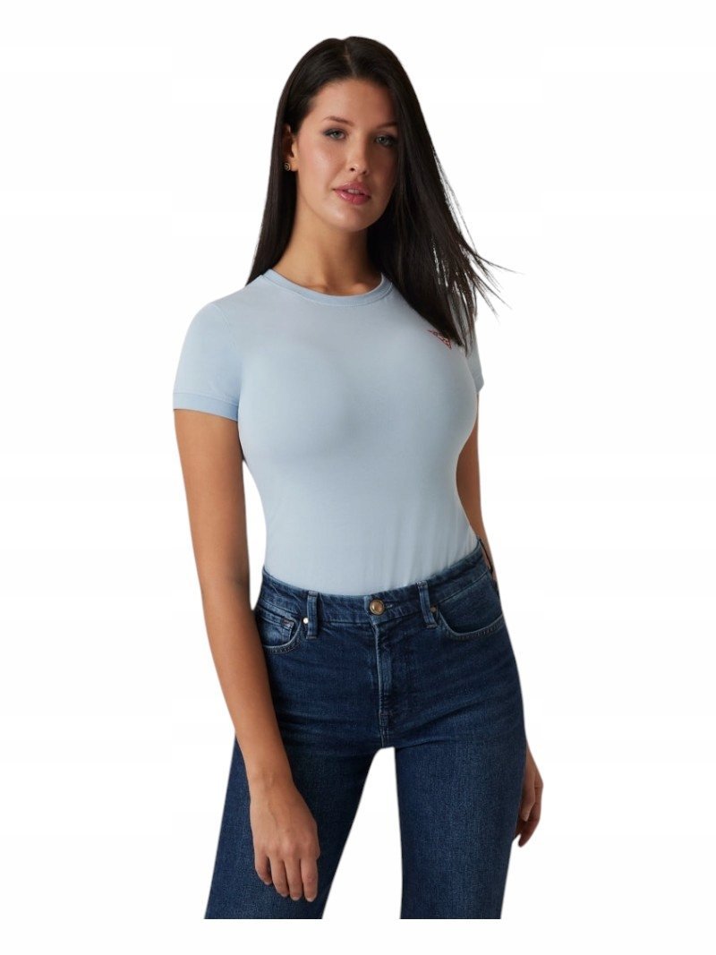 GUESS KOSZULKA DAMSKA T-SHIRT SS CN MINI TRIANGLE NIEBIESKA r.M