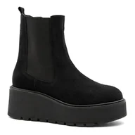 Botki damskie - Czarne skórzane botki na koturnie 6FL5254 - Neścior - miniaturka - grafika 1