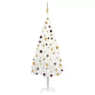 Choinki - vidaXL Sztuczna choinka z lampkami LED i bombkami, biała, 180 cm - miniaturka - grafika 1