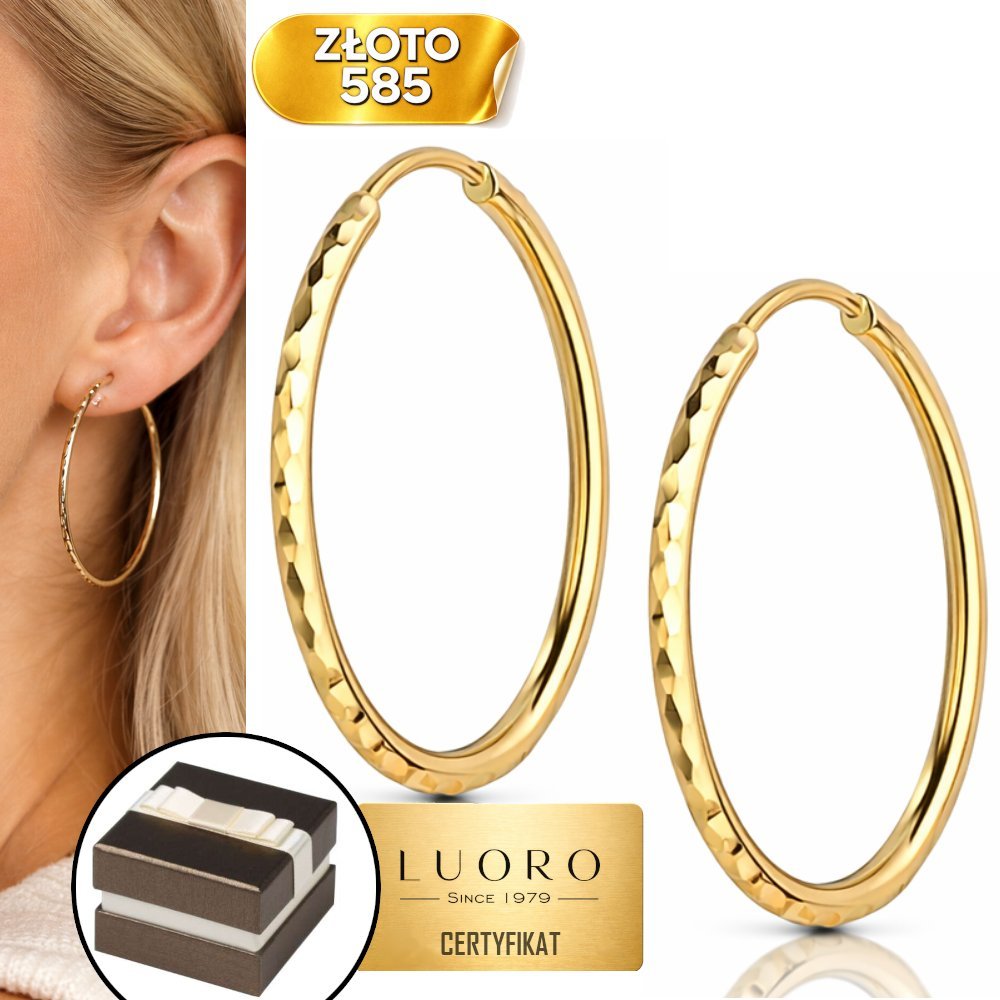 KOLCZYKI ZŁOTE 585 14K KOŁA DIAMENTOWANE 3,3 CM KREOL ELEGANCKIE