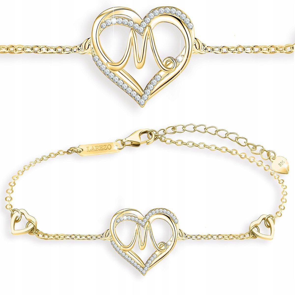 Bransoletka Złota Serce Serduszko z Literą Literka Inicjał M SREBRO 925