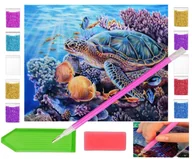 Zabawki kreatywne - Haft diamentowy ŻÓŁW MORSKI WODNY 40x30 OBRAZ duży zabawki kreatywne plastyczne - miniaturka - grafika 1