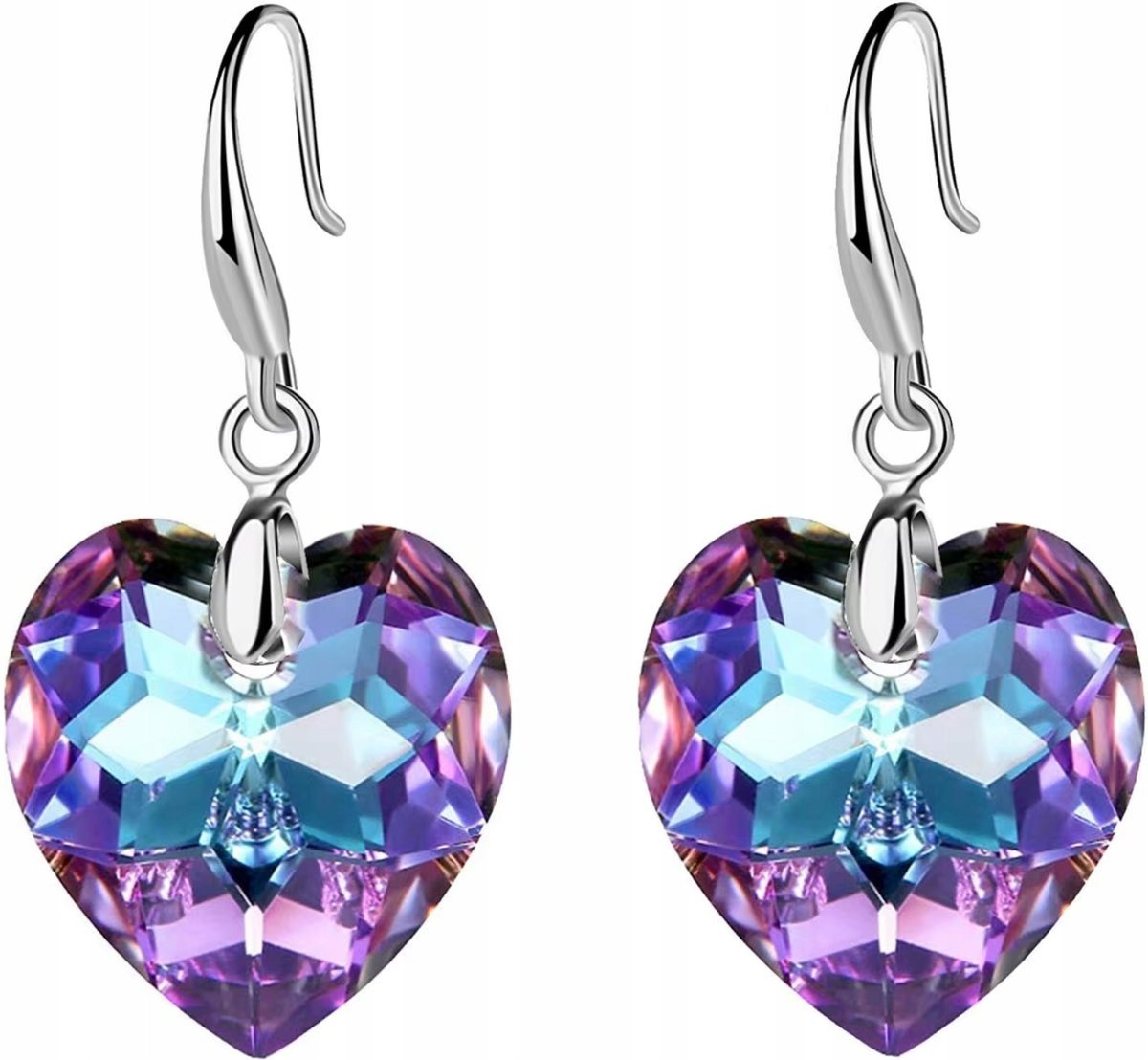 Kolczyki Duże Serca Cyrkonie Brylanty Haczyk Modne Stylowe Posrebrzane