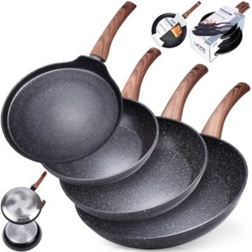 4x Patelnia Granitowa do smażenia duszenia naleśników zestaw 20 24 28 cm