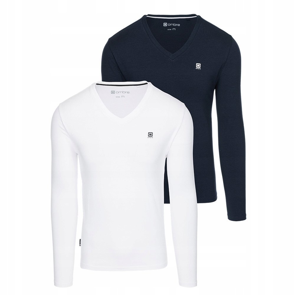 Zestaw longsleeve męski serek biały i granatowy 2-pak Ombre Z87 V1 roz. M