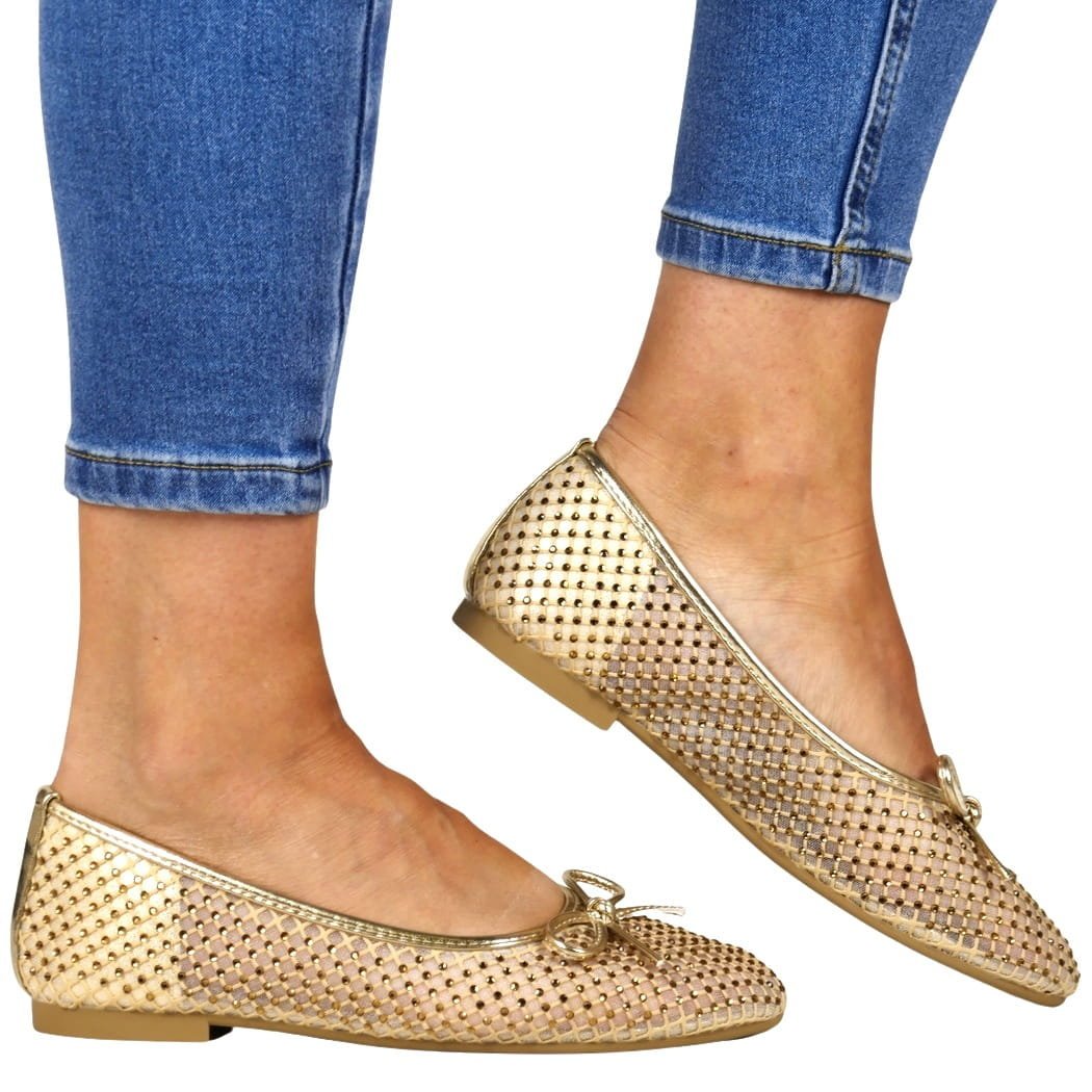 BALERINY Z CYRKONIAMI VINCEZA 62270 BEŻOWE ZŁOTE, 36, 23,0cm