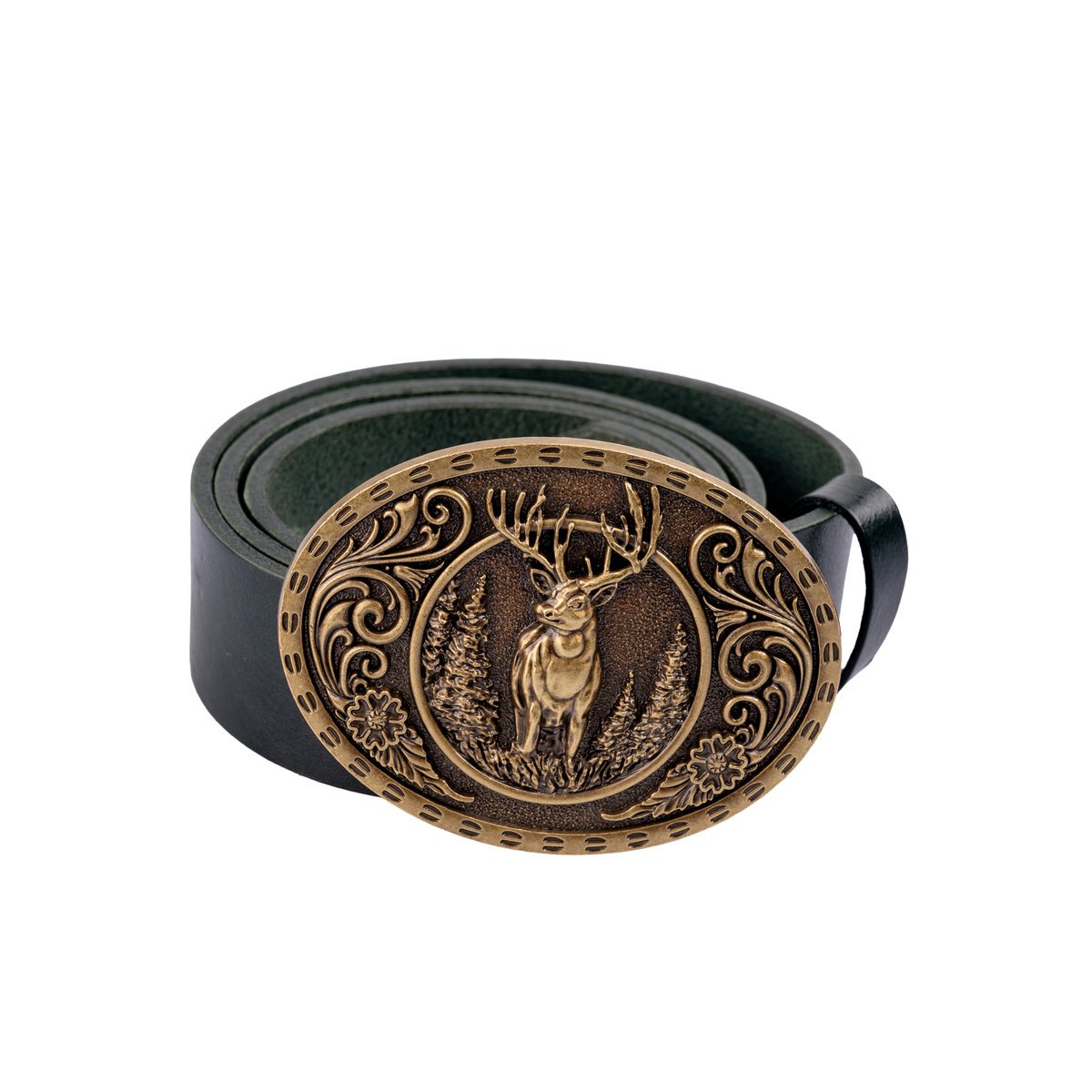 Pasek skórzany BÓR HUNTER FOREST - Ornate Deer Gold -100