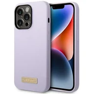 Etui i futerały do telefonów - Guess GUHMP14LSBPLU iPhone 14 Pro 6,1" fioletowy/purple hard case Silicone Logo Plate MagSafe - miniaturka - grafika 1