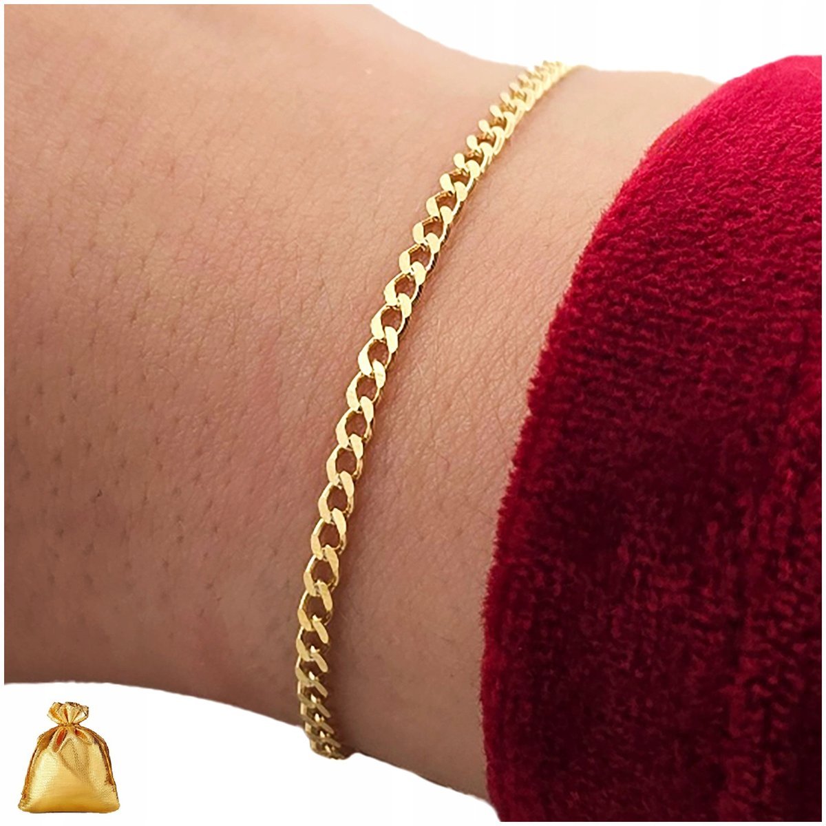 PIĘKNA ZŁOTA BRANSOLETKA DAMSKA PANCERKA 2,2 mm REGULOWANA SREBRO 925 16 cm