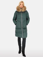 Kurtki damskie - Elegancka puchowa kurtka damska z kontrastowym lampasem 3XL Zielony butelkowy - miniaturka - grafika 1