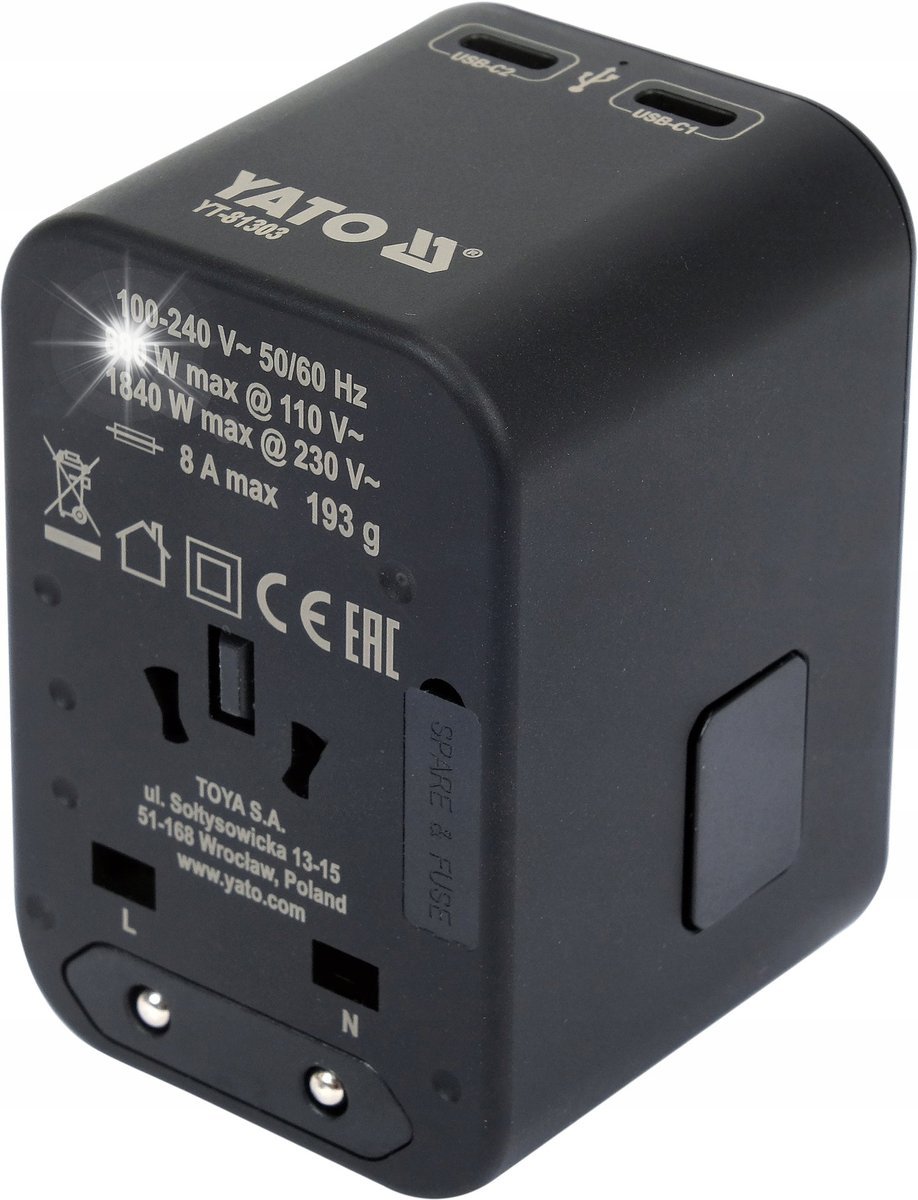 YATO ADAPTER SIECIOWY PODRÓŻNY DO PONAD 150 KRAJÓW USB-C PD 65W Q.C. 3.0