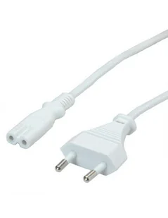 Value Kabel sieciowy Euro wtyczka płaska na C7, 2-biegunowy, biały, 3 m 19.99.2091 - Kable - miniaturka - grafika 1