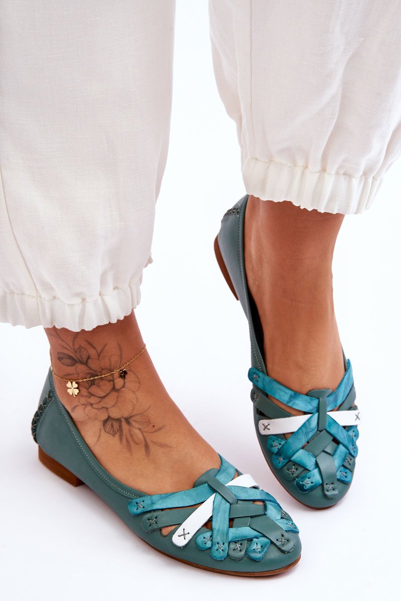 Damskie Skórzane Baleriny Maciejka 01358-36 Turkusowe-36