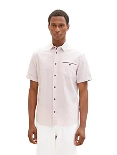 TOM TAILOR Męska koszula z krótkim rękawem z kieszenią na piersi, 31813 – różowo-biała struktura, L - Koszule męskie - miniaturka - grafika 1