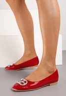 Baleriny - Czerwone Płaskie Lakierowane Balerinki z Cyrkoniową Ozdobą Evelinira - miniaturka - grafika 1