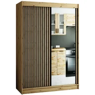 Szafy - Szafa z drzwiami przesuwnymi półkami drążkiem lustrem Lamelo 2 150 dąb artisan czarna biała - miniaturka - grafika 1