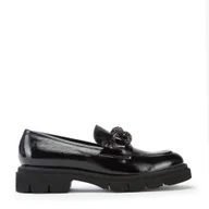 Półbuty męskie - Damskie mokasyny skórzane z łańcuchem z kryształków - miniaturka - grafika 1