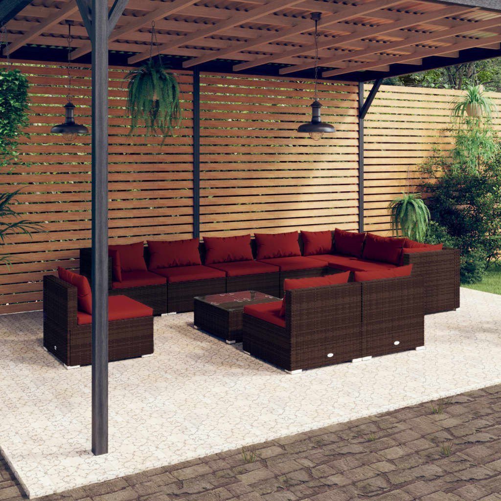 vidaXL 11-cz. zestaw wypoczynkowy do ogrodu, poduszki, rattan PE, brąz!